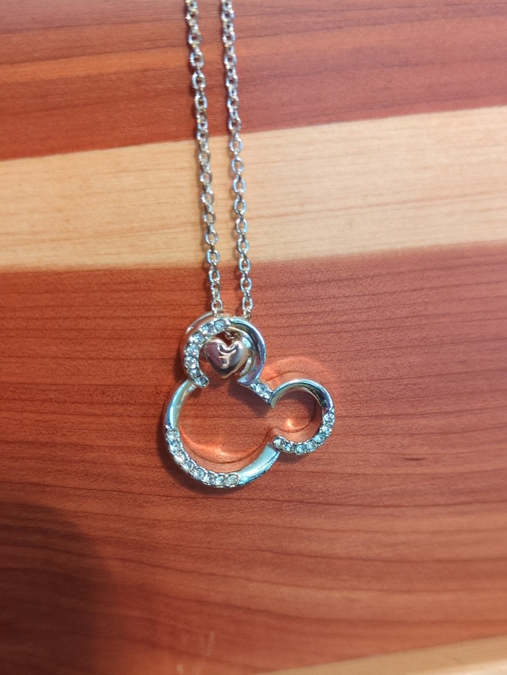 Disney Mickey MoPendant Necklace with Rose Gold Heart and Cubic Zirconia Accents